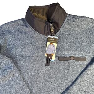 NWT Eddie Bauer Blue Heather Fleece Knit 1/4 Zip Mock Neck Pullover Men’s L